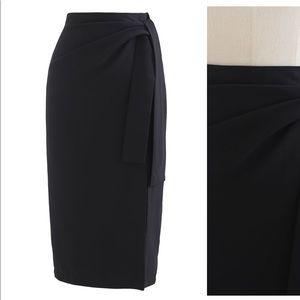 Black side tie midi skirt